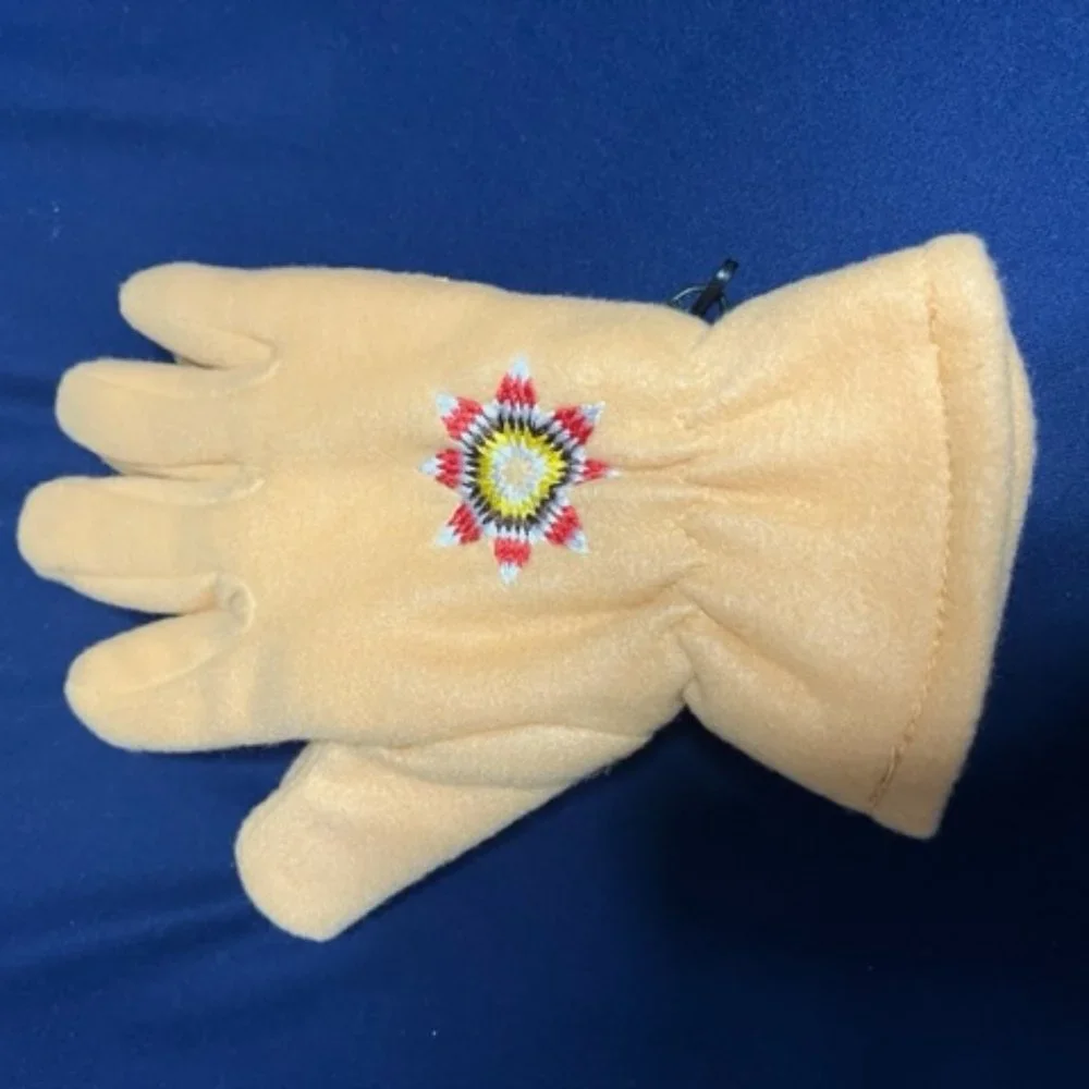 Star Motif Winter Mustard Yellow Fleece Gloves Men/Women